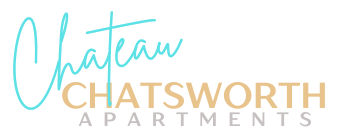 a green logo with the word chatsworth apartments on it